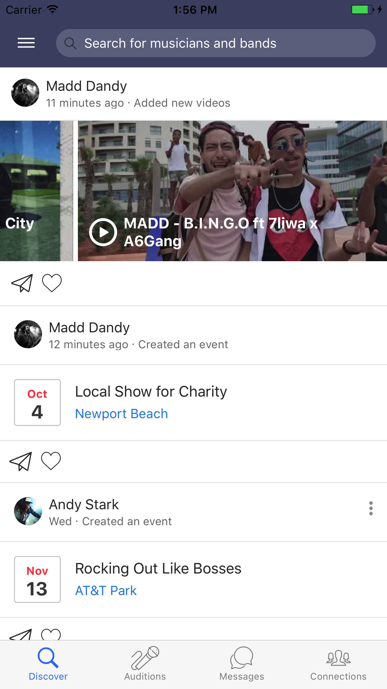 Bandly discover screen